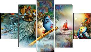 SNDArt (5P-9069)Radha Krishna Art Print Design Set of 5 MDF Frame Self Adhesive Panel Digital Reprint 18 inch x 30 inch Painting