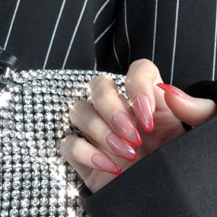The Pink Truck Set of 24 Artificial Reusable Nails in Red color design Red