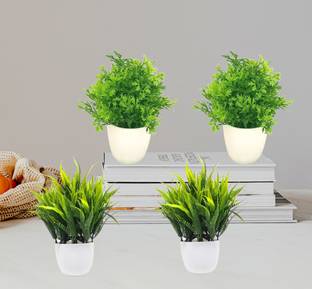 ductor Bonsai Artificial Green Small Plant With Pot Combo Of 4 . Home decorate H~15cm Bonsai Wild Artificial Plant  with Pot