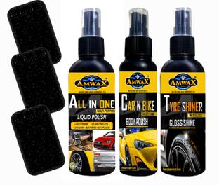 amwax ALL IN ONE POLISH 120 ML, TYRE SHINER 120 ML, CAR AND BIKE BODY POLISH 120 ML Combo