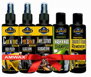 amwax CAR AND BIKE BODY POLISH, TYRE SHINER, DASHBOARD POLISH, SHAMPOO, SCRATCH REMOVER Combo