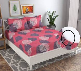 VAS COLLECTIONS 180 TC Cotton King Striped Fitted (Elastic) Bedsheet