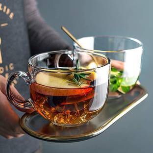 TINSUHG Pack of 2 Glass Clear Jumbo Glass Cup for Coffee