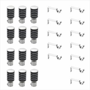 Panthera Black, Silver Curtain Knobs, Rod Rail Bracket Metal