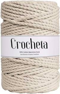 Crocheta 3Ply/Twisted Macrame (4mm,50Mtr.)Cotton Cord/Dori Thread Macrame(Off White).