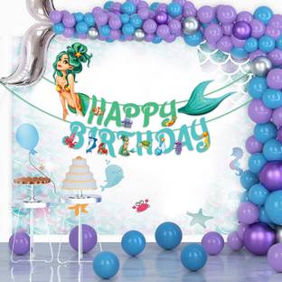 ZYOZI Mermaid Birthday Banner, Mermaid Happy Birthday Banner Favor Mermaid Theme Banner