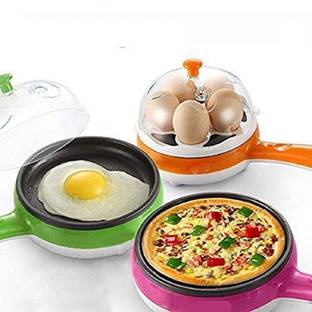 Hoshila172 Electric Mini Non stick Frying Pan with Steam Egg Boiler Multi-Function 2 in 1 Electric Egg Boiling Steamer Egg Frying Pan Egg Cooker