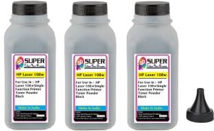 SUPERC HP Laser 108w Printer Series Toner Refill Pack Of 3 Bottle With Nozlle 80 gms Black Ink Toner Powder