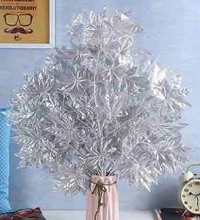 well art gallery Artificial Maple for Wedding Party Decor Artificial Plant (4pec, Silver, 60cm) नकली पौधा