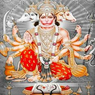 Wall gallery 45.72 cm Silver Five faces of hanuman ji For Corporate looks, office,Home Glowing Sticker Self Adhesive Sticker