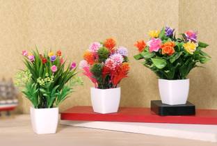 NERAPI Set of 3 Multicolor Artificial Mini Flower Perfect Décor Accent, Multicolor Wild Flower Artificial Flower  with Pot