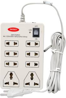 Skeisy 8+1 Multicolour Extension Cord with 3.6 Meter Wire, Fuse & Spark Suppressor Three Pin Plug