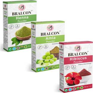BRALCON Organic Henna Powder, Amla Powder, Hibiscus Flower Powder Combo-(100g x 3 Pack)|