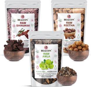 BRALCON Organic Raw Reetha, Amla, Shikakai Combo -300g(100g x 3 Pack) | Pure Raw Form |
