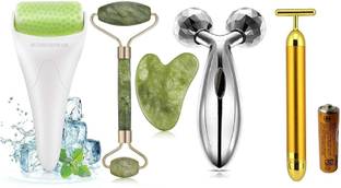 RUDRESHWAR Face Body Massager,ice Roller,3D Roller Face Massager,100% Natural Jade Roller With GauSha Facial Massager, 24k Beauty Bar Electric Vibration Facial Massager