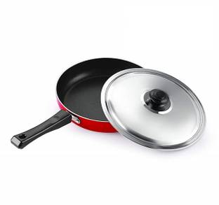 RBGIIT Aluminum Frying Pan Non Stick with Lid, Bakelite Handle and Wooden Spatula Fry Pan 23 cm diameter with Lid 1.5 L capacity
