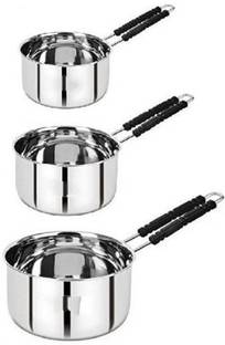 HM EVOTEK combo steel sauce pan chai milk pan pot boiler container coffee maker Sauce Pan 23 cm diameter 2 L, 1.5 L, 1 L capacity