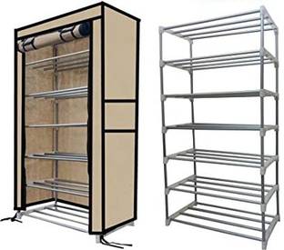 GlowSilk Multi Utility Collapsible Metal Book/Shoe/Cloth Foldable Rack With Cover Metal Collapsible Shoe Stand