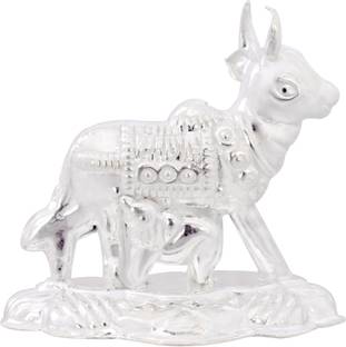 KMJ pure silver cow and calf idol for puja, kamdhenu cow for home and gifting purpose (wt. 10gm) Decorative Showpiece  -  3.8 cm