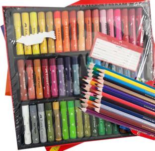 FABER-CASTELL Majestic Basket 50 Shades Oil Pastels Alongwith Triangular Shape Colour Pencils