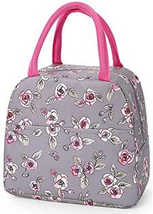 HOUSE OF QUIRK Lunch Bags Small for Women Work, Student (Grey Rose Flower) Waterproof Lunch Bag