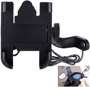 RoyalWolf UNIVERSAL MIRROR FITTING MOBILE HOLDER WITH USB CHARGER Bicycle Phone Holder