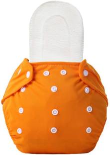 Arzok 100% Cloth Reusable Button Diaper All in One Size With Liner Inserts (Orange)