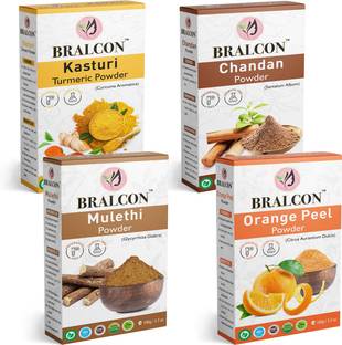 BRALCON Organic Kasturi Turmeric/Haldi, Chandan, Orange, Mulethi Powder Combo-(100g x 4)