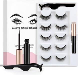 Vinayakart 5 Pair Reusable 3D Magnetic False Eyelashes Kit with Eyeliner ( 07/08/10/14/15)