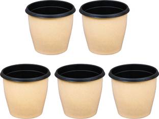 Livzing 10 Inch Self Watering Planter Pots Plastic - Sandal - Pack of 5 Plant Container Set