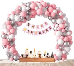 Flipkart Com Bash N Splash Solid Pink White Silver Birthday Party Decor Balloon Garland Chrome Confetti Ballon Balloon Balloon