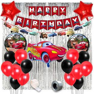 Fun and Flex CARS HAPPY BIRTHDAY DECORATION LIGHTING THEME COMBO KIT BANNER BALLOONS 38 PCS