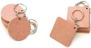 Gossar DIY Wooden Plain MDF Keychains for Art & Craft (10 Square and 10 Circle Each) Key Chain