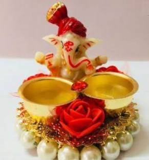 Aashirwad Creations Elegant and Beautiful Ganpati Haldi Kumkum Set Gold Plated