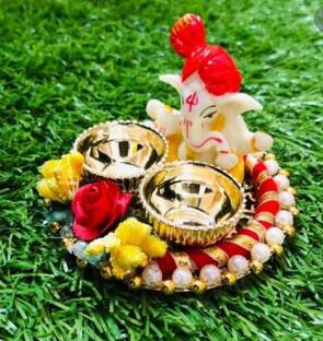 Aashirwad Creations Elegant and Beautiful Ganpati Haldi Kumkum Set Gold Plated