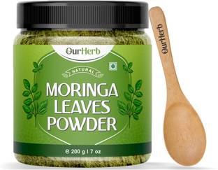 OurHerb Pure & Natural Moringa Leaves Powder for Healthy Life with Wooden Spoon - 200g