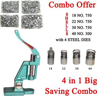 Rilson Cast Iron Fabric Button Making Machine-4 Steel Dies(18,22,30,40) and 2550 Shells