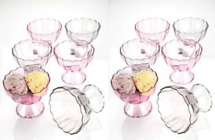 SREEJI Plastic Dessert Bowl Crystal Shape Plastic Flower Shape Ice Cream Bowl 12 Pcs (150 ml, Plastic)