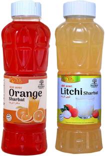 NATRAJ The Right Choice Orange Sharbat & Litchi Sharbat Syrup (Pack of 2 x 750 ml )