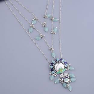 Voylla Bagh E Fiza Blooming Flower Motifs Necklace Silver Plated Brass Necklace
