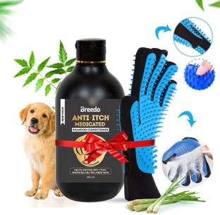 Breedo Dog Need (Combo of 2) Anti-Itch Shampoo Conditioner + Gloves Allergy Relief, Conditioning, Anti-fungal, Anti-microbial, Anti-itching, Anti-dandruff Natural Dog Shampoo