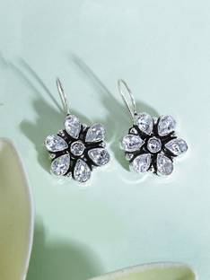 YELLOW CHIMES German Silver Oxidized Stylish Handmand Floral charm Studded Stone Drop Earrings Women And Girls Brass Drops & Danglers
