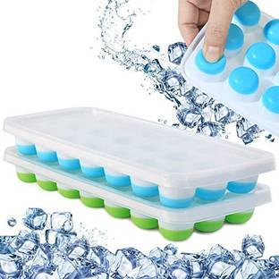 Bulfyss 2pc Ice Cube Trays with Lid for Freezer Silicone Tray Blue and White Silicone Ice Cube Tray