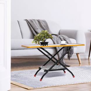 Livzing Height Adjustable Foldable Tea Table/Powder Coated Metal Side Table Solid Wood Cafeteria Table