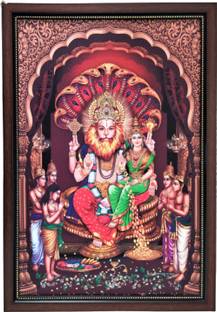 SujArta Lakshmi Narasimha Swamy, Premium Vinyl Print, Quality 20 * 14 Inch & 4 mm Board Religious Frame