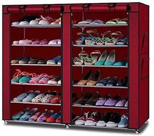 KOnline Multipurpose 12 Tier Rack Shoe/Clothes/book stand Rack with cover -Mahroon Plastic Collapsible Shoe Stand