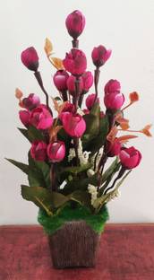 BAARIG Natural Looking Artificial Flower For Indoor, Home Shop And Office Decor Bonsai Wild Artificial Plant  with Pot