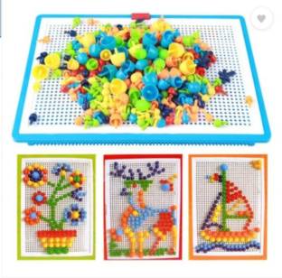 FATFISH Creative Jigsaw Puzzle Building Nails Blocks | Colorful Nails | Pegboard