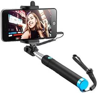 SANNO WORLD New Arrival Compact Extendable and Foldable Wired Aux Cable 360 degree black Cable Selfie Stick