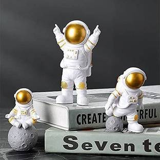 Street27 Astronaut Figurine Decors Set of 3 - Golden Decorative Showpiece  -  10 cm